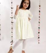 girls' chikankari cotton kurta and leggings set