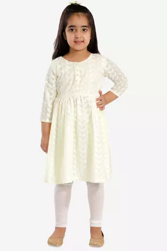  girls' chikankari cotton kurta and leggings set
