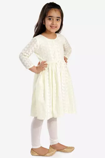  girls' chikankari cotton kurta and leggings set