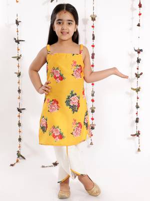  girls' floral printed cotton silk kurta and tulip pants 1