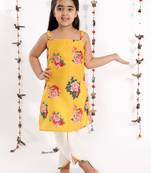  girls' floral printed cotton silk kurta and tulip pants