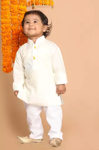 Vastramay infant boys cream cotton blend kurta