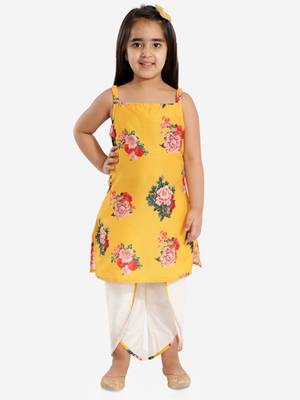  girls' floral printed cotton silk kurta and tulip pants 2