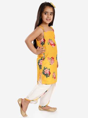  girls' floral printed cotton silk kurta and tulip pants 3