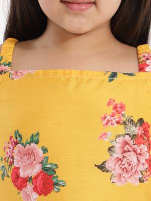  girls' floral printed cotton silk kurta and tulip pants 4