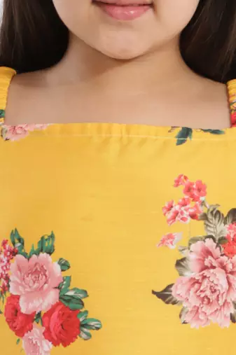  girls' floral printed cotton silk kurta and tulip pants