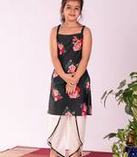 girls' floral printed cotton silk kurta and tulip pants