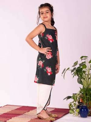  girls' floral printed cotton silk kurta and tulip pants 2