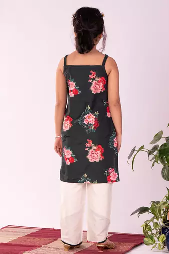  girls' floral printed cotton silk kurta and tulip pants