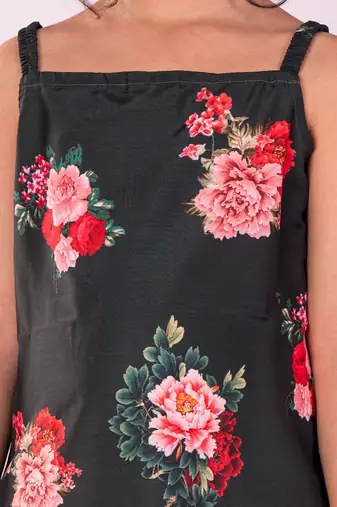  girls' floral printed cotton silk kurta and tulip pants