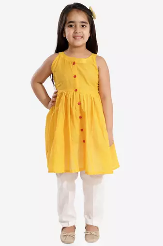  girls' handloom cotton kurta and straight pant set