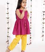  girls' handloom cotton kurta and straight pant set