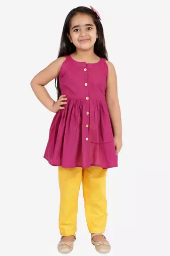  girls' handloom cotton kurta and straight pant set