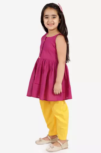  girls' handloom cotton kurta and straight pant set