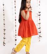  girls' handloom cotton kurta and straight pant set