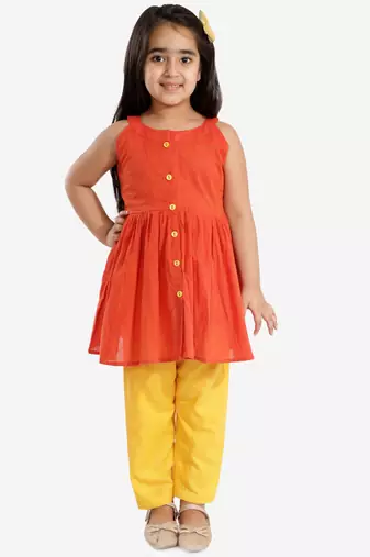  girls' handloom cotton kurta and straight pant set