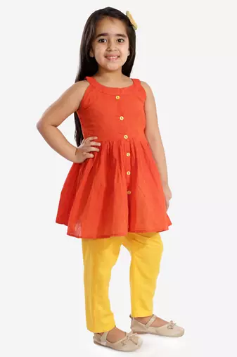  girls' handloom cotton kurta and straight pant set