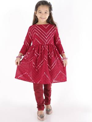  girls' mirror work georgette kurta and churidar set 1