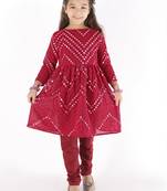  girls' mirror work georgette kurta and churidar set