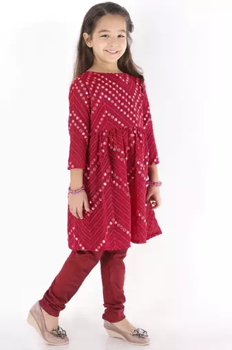  girls' mirror work georgette kurta and churidar set
