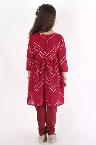  girls' mirror work georgette kurta and churidar set