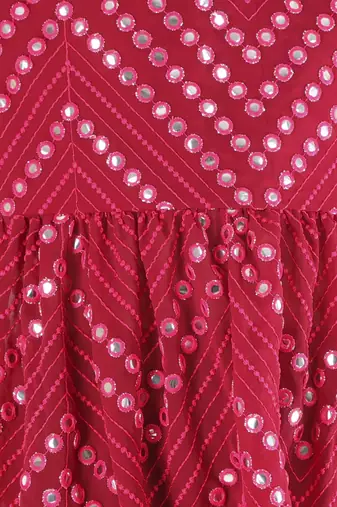  girls' mirror work georgette kurta and churidar set