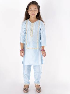  girls' mirror work viscose kurta and pant set 1
