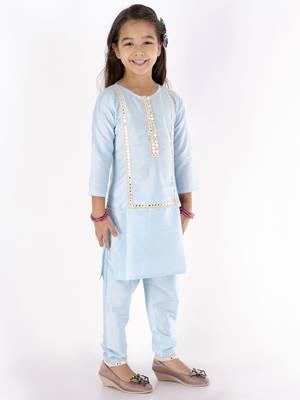  girls' mirror work viscose kurta and pant set 2