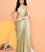 Alluring olive color designer handwork saree