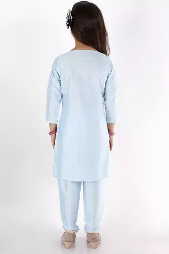 girls' mirror work viscose kurta and pant set