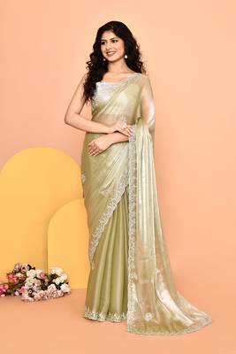 Alluring olive color designer handwork saree 2