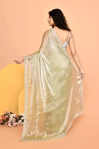 Alluring olive color designer handwork saree