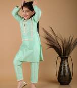  girls' mirror work viscose kurta and pant set