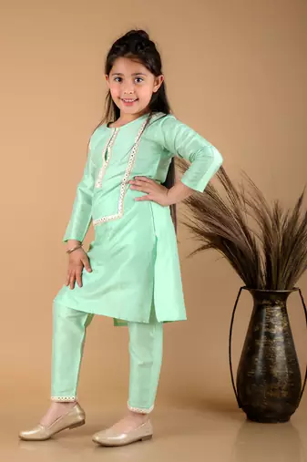  girls' mirror work viscose kurta and pant set