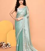 Alluring turquoise color designer handwork saree