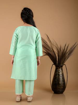  girls' mirror work viscose kurta and pant set 3