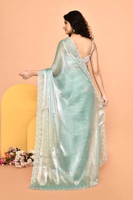 Alluring turquoise color designer handwork saree 3