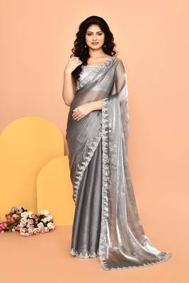Alluring grey color designer handwork saree 1