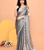 Alluring grey color designer handwork saree