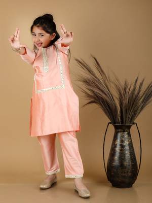  girls' mirror work viscose kurta and pant set 1
