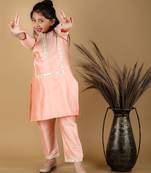  girls' mirror work viscose kurta and pant set