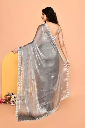 Alluring grey color designer handwork saree