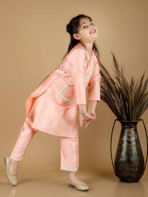  girls' mirror work viscose kurta and pant set 2