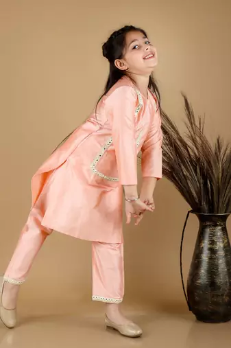  girls' mirror work viscose kurta and pant set