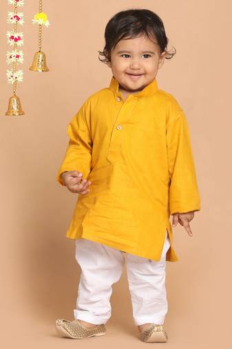 Vastramay infant boys mustard cotton linen kurta