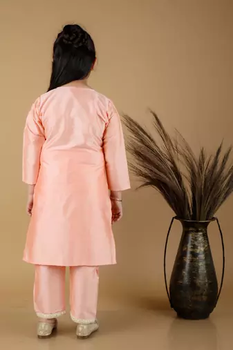  girls' mirror work viscose kurta and pant set