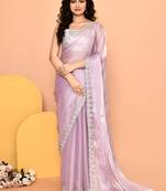 Alluring violet color designer handwork saree