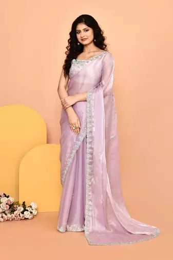 Alluring violet color designer handwork saree