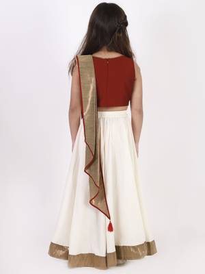  girls' maroon and cream lehenga and dupatta set 3