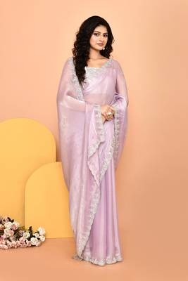 Alluring violet color designer handwork saree 4
